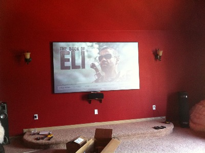 Media Room with black diamond screen, 3D projector, and 7.1 surround sound with tower speakers all controlled with iPad remote.